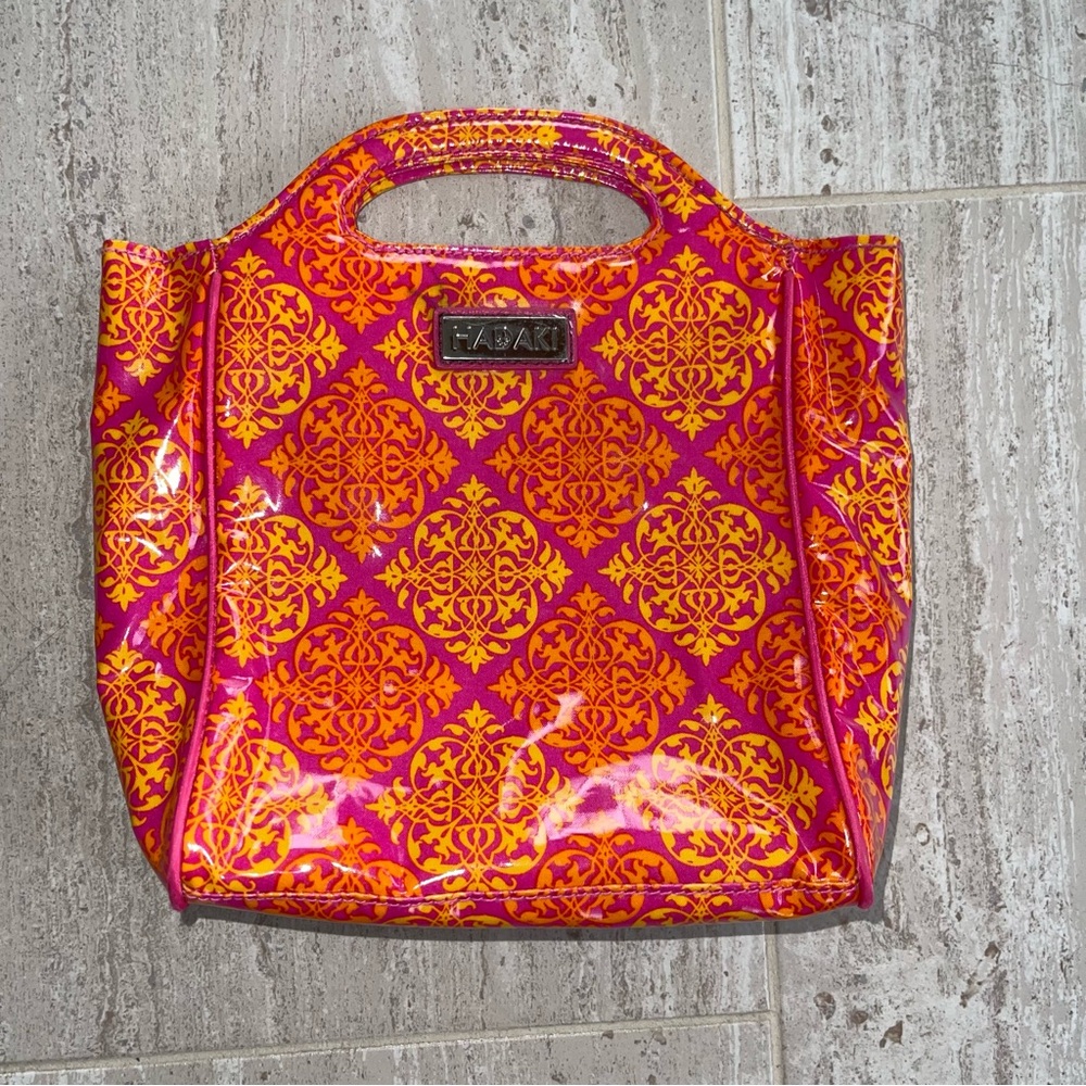 Hadaki Orange and Pink Patterned insulated lunch tote bag